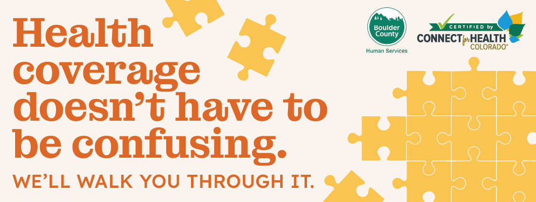 Puzzle pieces with larget text that says "Health Coverage doesn't have to be confusing. We'll walk you thorugh it."