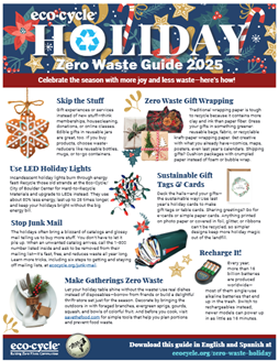 The holiday guide for 2025 with several sustainable holiday options written out. 