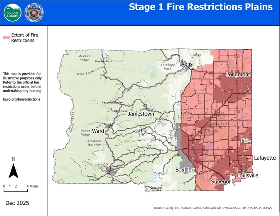 Boulder County Stage 1 Fire Restrictions Map: Plains Area