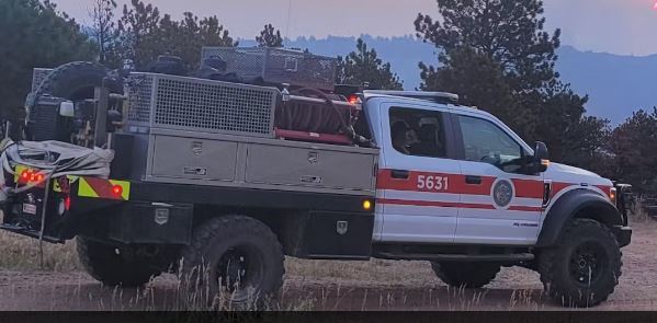Rebuilt fire brush truck used on wildland fires