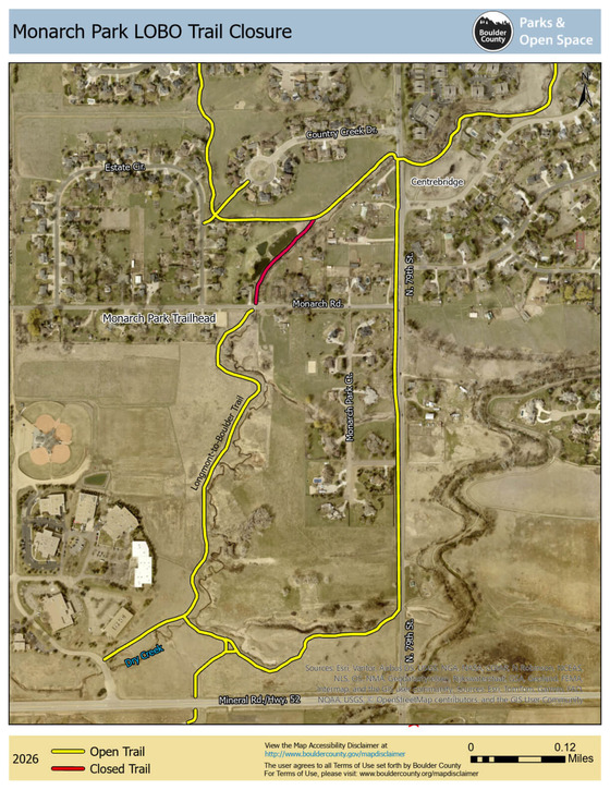 Trail map showing the LoBo trail closure
