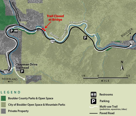 Trail map showing the closed section of trail