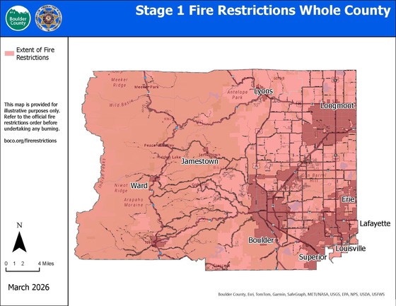 Boulder County Fire Restrictions Map Effective March 30, 2026