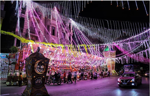 Egypt glowing with lights as people celebrate Ramadan
