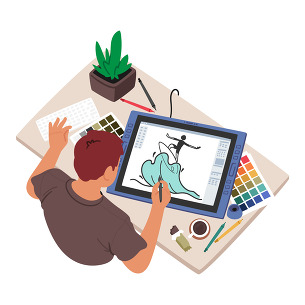 Artist working on art