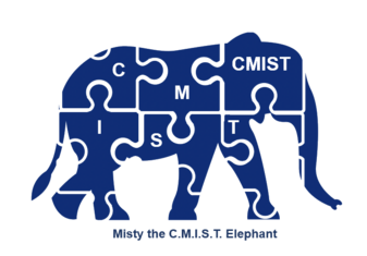 Misty the CMIST Elephant - Elephant formed by multiple puzzle pieces, each with a different letter of CMIST inside.