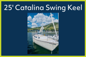 Image of a 25-foot Catalina sailboat with a swing keel, showcasing its sleek design and rigging on calm waters.