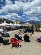  A group of people relaxes in lawn chairs along a dirt road, enjoying a casual outdoor gathering.