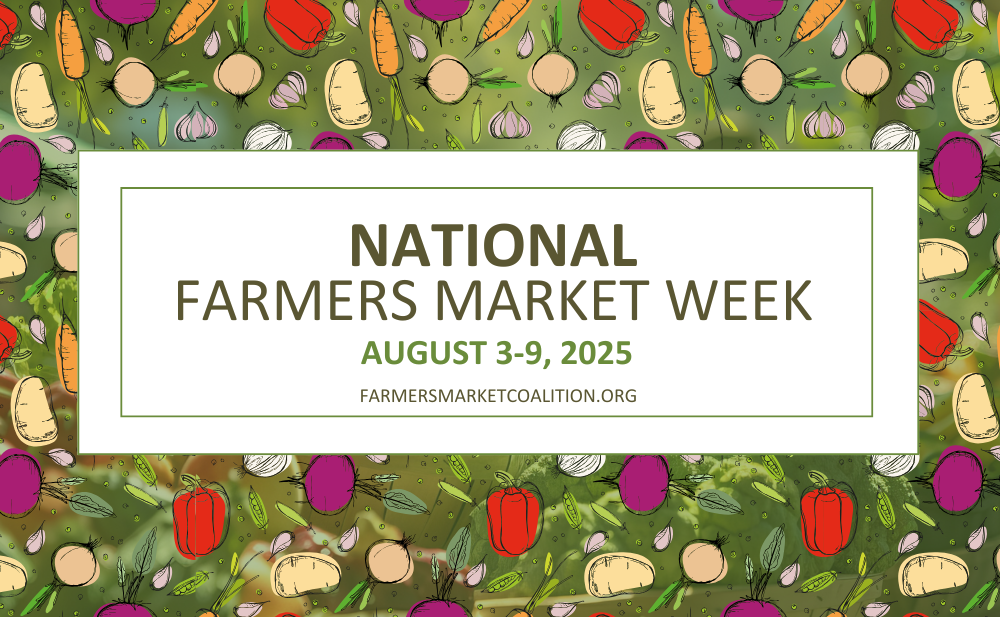  Banner promoting National Farmers Market Week with fresh produce and vibrant colors
