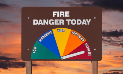 Fire danger sign displaying the message "Fire Danger Today" indicating current fire risk levels.