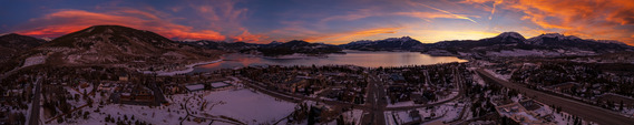 Aerial view of Dillon at sunset 