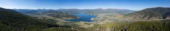 Aerial scenic view of the Dillon Reservoir and the Town of Dillon