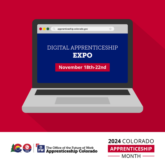 Graphic of a laptop with text on it that says "Digital Apprenticeship Expo: November 18-22nd" 