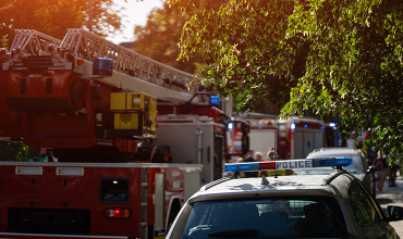 Emergency vehicles on a neighborhood street