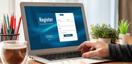 Online registration on a computer