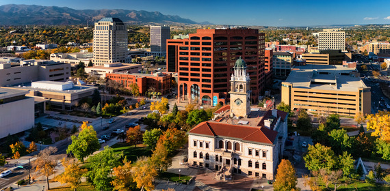 Co Springs ariel view downtown courthouse