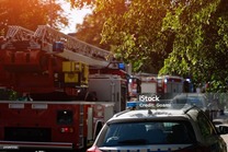 Emergency vehicles on a street responding to and emergency