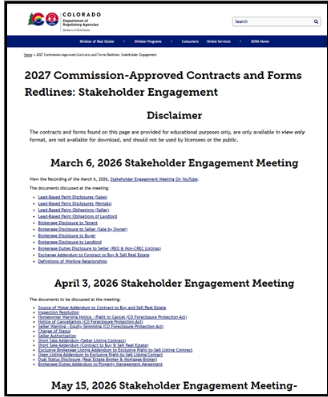 division webpage for the 2027 Commission-Approved contracts and forms