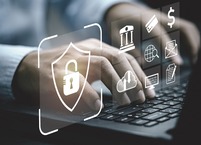 computer with icons for safe banking 