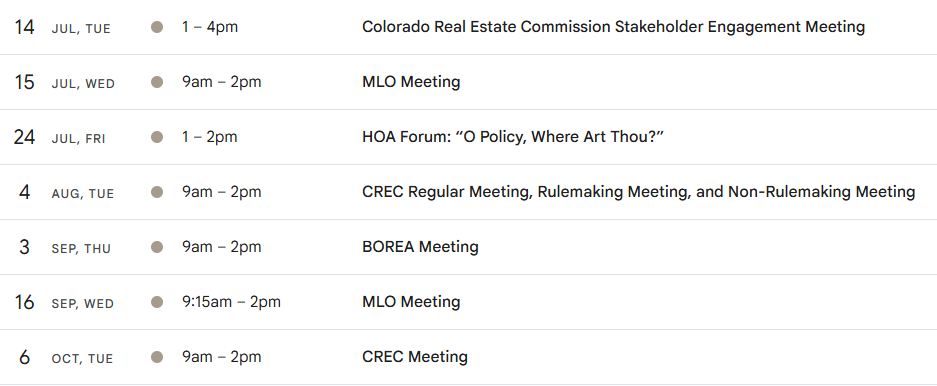 Division of Real Estate calendar