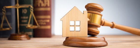  House model, gavel and law books