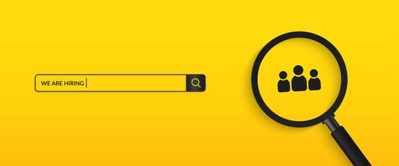 WE ARE HIRING in search bar with magnifying glass