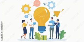 Several People Collaborating around a lightbulb