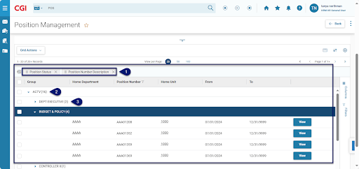An image of the Advanced Grid in COMPAS that shows the grouping of data using the Group By feature
