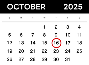 October 2025 Calendar with Thursday the 16th circled.