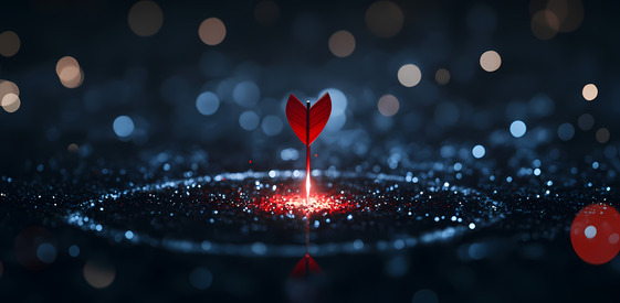 A red arrow striking the center of a glowing target, symbolizing focus, strategy, and achieving goals.