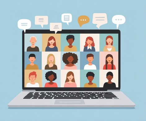 A laptop screen showing several attendees during a zoom meeting