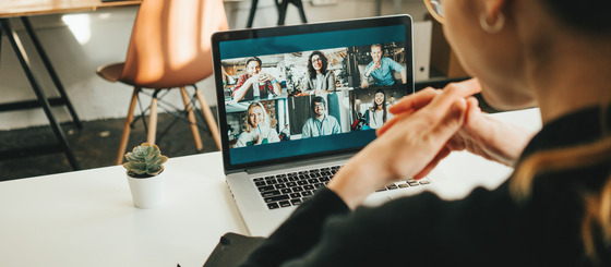 Person sitting at a desk participating in an online meeting.