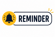 Graphic with a bell icon and the word REMINDER in bold letters on a white background