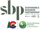 Sustainable Business Partnership Logo with Logos of all participating cities and the Colorado Department of Public Health and Environment