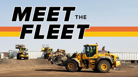 Backhoes at work on a dirt path with text reading Meet the Fleet