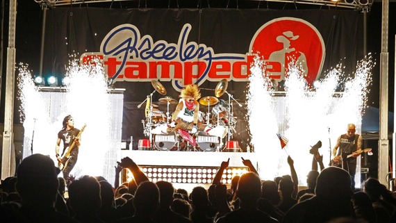 Greeley Stampede main stage featuring pyrotechnics and the band Hairball