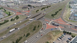 A proposed design for a new overpass intersection at Highway 34 and 47th Avenue