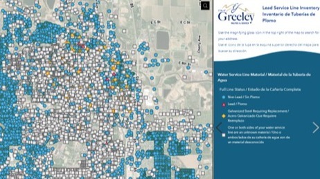 Screenshot of a Greeley map for residents to see their water service line material.