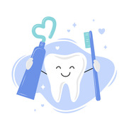 Healthy tooth holding toothpaste and toothbrush stock illustration