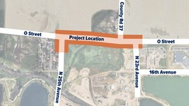 Map showing construction zone on O Street in Greeley, Colorado.
