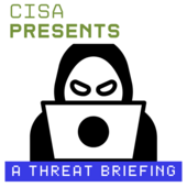 A scary illustrated figure sits behind a computer - CISA Presents a Threat Briefing