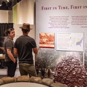 People viewing an exhibit at the Greeley History Museum 