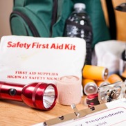 items from an emergency preparedness kit lay on a table