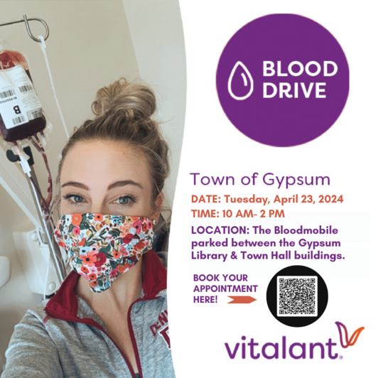 Blood Drive by Vitalant in Gypsum on April 23, 10am-2pm 