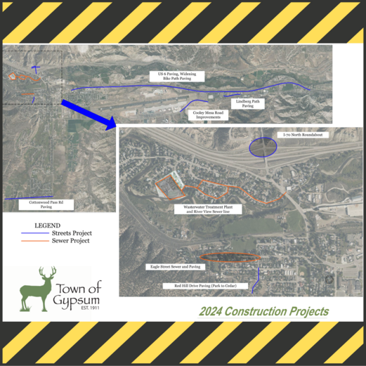 Map of the various construction projects happing in the Town of Gypsum this summer