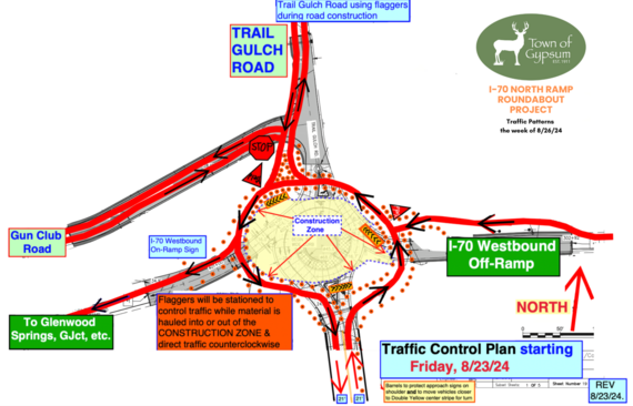 Diagram of traffic patterns at the I-70 North Ramp Roundabout Project in Gypsum