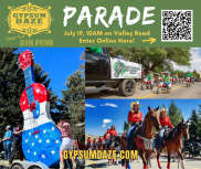 Gypsum Daze Parade Notice - Shows images of past parade floats and encourages people to enter a float in the parade