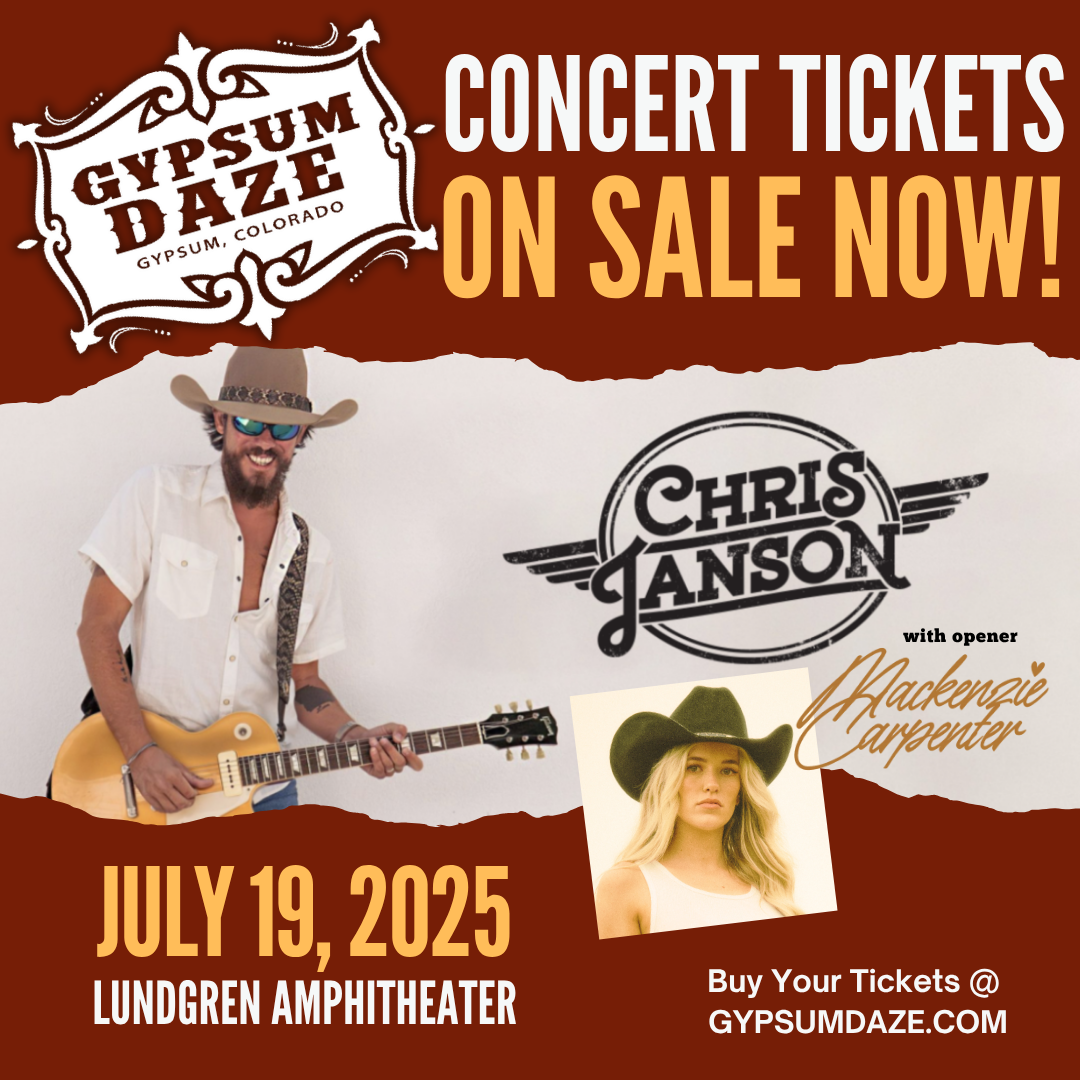 Gypsum Daze Concert Tickets now on sale ad. Shows pictures and logos for Christ Janson and Mackenzie Carpenter
