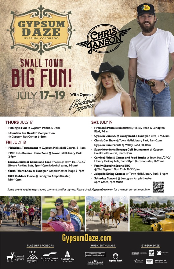 Gypsum Daze Event  Poster with Weekend Schedule