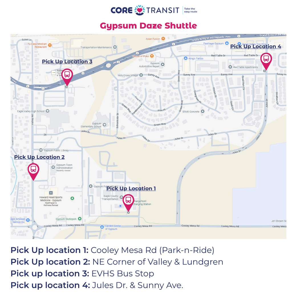 CORE TRANSIT Gypsum Daze Shuttle Route and Stops